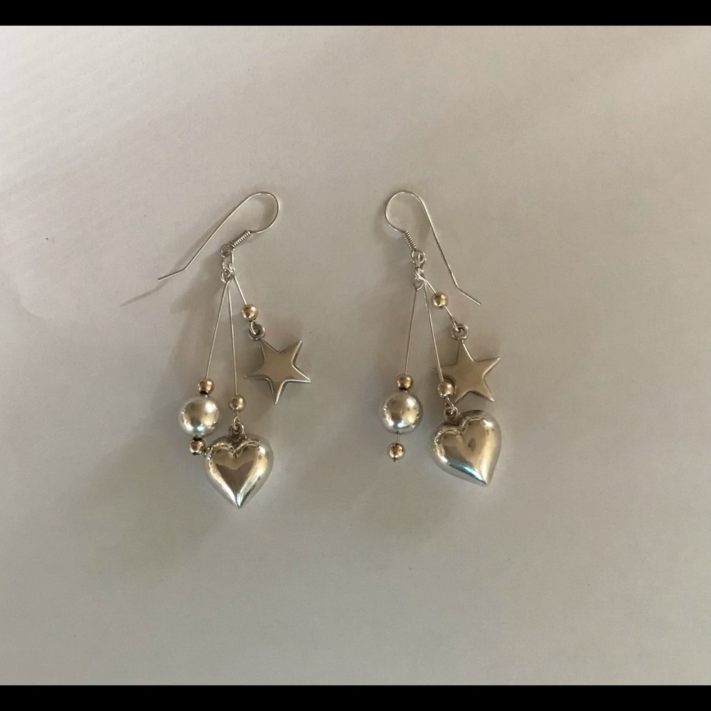 Heart and Stars in Silver 925 and 14k Gold Earrings
